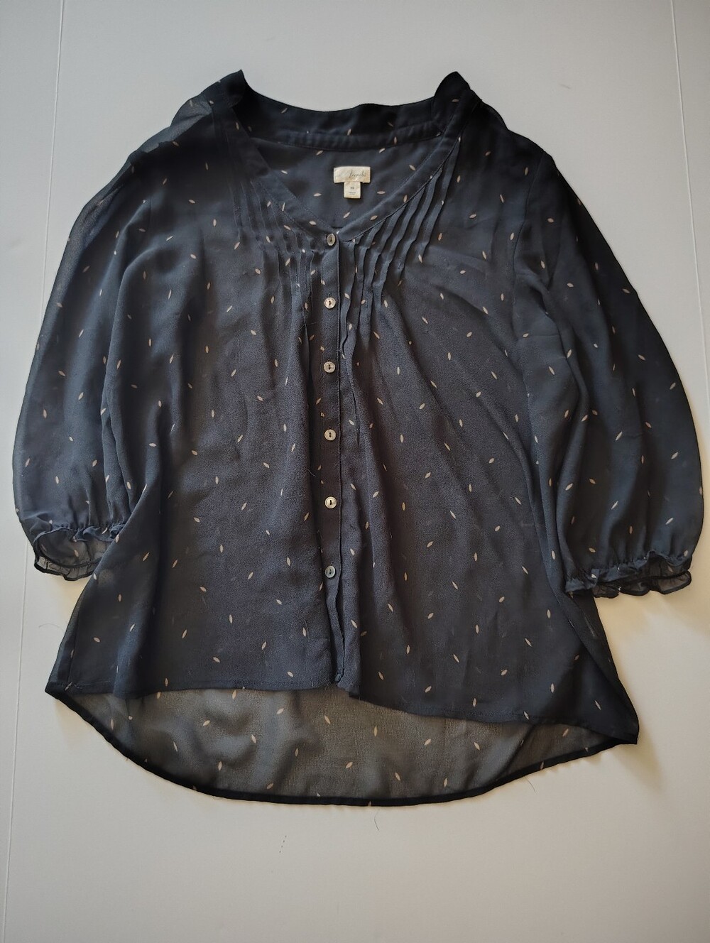 Sheer Black Button-Up Blouse with Tiny Dot Detail